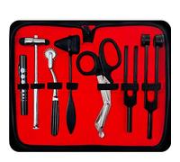 DEXSUR Diagnostics Kit - Percussion Taylor Reflex Hammer + C 128 & C 512 Tuning Forks + Bandage Scissors + Pupil Gauge Pen Light + Buck Hammer + Pin Wheel in Carrying Case - 8 Pieces Set - Full Black