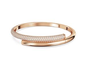 Dextera bangle, Magnetic closure, White, Rose gold-tone plated