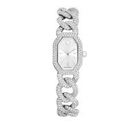 Dextera Chain & Crystal Watch, Interlocking Stainless Steel with Pave Crystal Bracelet Band, Octagon Shaped Oval Face with Embellished Crystals, Swiss Made, Part of The Dextera Watch Collection,