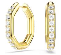 Dextera hoop earrings, Octagon shape, Round cut, Medium, White, Gold-tone plated
