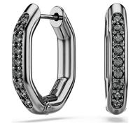 Dextera hoop earrings, Octagon shape, Round cut, Small, White, Ruthenium plated