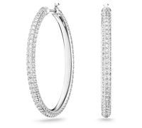 Dextera hoop earrings, Pavé, Large, White, Rhodium plated