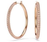 Dextera hoop earrings, Pavé, Large, White, Rose gold-tone plated