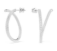 Dextera hoop earrings, Round cut, White, Rhodium plated