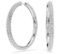 Dextera hoop earrings, Round cut, White, Rhodium plated