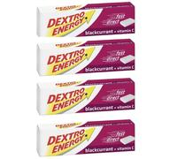 Dextro Energy Dextrose Tablets, Blackcurrant Flavour, 47g, Pack of 4 | Fast-acting blackcurrant glucose tablets with vitamin C, 4 packs of 14, 56 tablets total