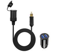 Dexumodbk 12V/24V Mini Dual USB Car Charger Socket, European Male Din Plug Cigarette Lighter Adapter Socket 90cm Waterproof,Hella DIN Plug to Cigarette Lighter Female Extension Cable for Motorcycles