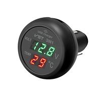 Dexumodbk 3 in 1 Car USB Charger Voltmeter Thermometer with LCD Digital Display Temperature Tester Voltage Monitor Meter Cigarette Lighter for 12V-24V Cars Trucks SUV Buses