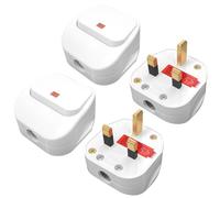 Dexumodbk UK 3 Pin Plug 13A Fused Mains Plugs Replacement with Switch,4 PCS | 250V Heavy-Duty Rewireable Electrical Plug,LED Indicator,Hard Wiring Plug,Flame-Retardant ABS shell,for Home and Workplaces