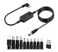 Dexumodbk USB C PD to DC Power Converter Cable Charger Adapter 5V,9V,12V,15V,20V Adjustable Voltage Right Angle Type C to DC 5.5x2.1mm plug Universal Power Supply Lead with 10 DC Conversion Heads for