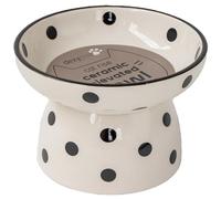 Dexypaws: Elevated Ceramic Cat Bowl - White & Black Polka Dots - 8.7oz, Stylish Pet Meal Feeding Dish, Meals, Food & Water, Ergonomic Height, Raised