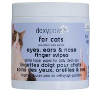 Dexypaws: Eyes, Ears & Nose Finger Wipes - Cat - 100ct Soft Cleansing Wipes, Unscented, Pet Safe, Daily Grooming & Care, Control Design, Pre-Moistened