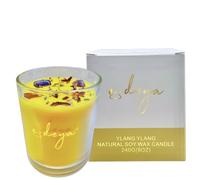 Deya Natural Soy Wax Candle | Healing Crystals&Dried Flowers | Single Wick | Up to 45 Hours Burning Time | Natural Fragrance | Vegan | Aromatherapy | Best Gift for Men and Women (Ylang Ylang)