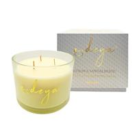 Deya Natural Soy Wax Large Candle | Aromatherapy | 3 Wick Candles | Up to 55 Hours Burning Time | Clear Glass Jar | Vegan | Natural Fragrance | Best Gift for Men and Women (Saffron&Sandalwood)