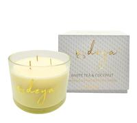 Deya Natural Soy Wax Large Candle | Aromatherapy | 3 Wick Candles | Up to 55 Hours Burning Time | Clear Glass Jar | Vegan | Natural Fragrance | Best Gift for Men and Women (White Tea&Coconut)