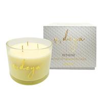 Deya Natural Soy Wax Large Candle | Aromatherapy | 3 Wick Candles | Up to 55 Hours Burning Time | Clear Glass Jar | Vegan | Natural Fragrance | Best Gift for Men and Women (RED Rose)