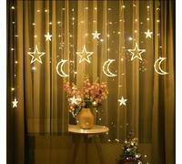 Deyaah 3.5m Star Moon Curtain String Light, LED Christmas Fairy Lights, Waterproof Hanging Window Star Moon Night Light for Ramadan, Christmas, Wedding, Party, Home, Terrace, Lawn (Warm White)