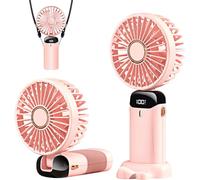 Deyaah Handheld Fan, 4200mAh Mini Portable Fan USB Rechargeable, 5 Speeds Desk Desktop Fans with LED Display for Travel, Outdoor, Home, Office, School, Camping (Pink)