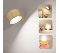 Deyagoo LED Wall Sconce, Wall Mounted Lamp with Rechargeable Battery Operated USB Port 3 Color Temperature & 3 Brightness Level 360°Rotate Magnetic Ball, Cordless Light for Reading Bedside-Wood