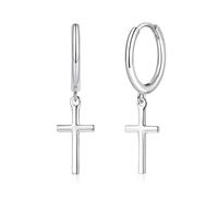 Deyanse Silver Hoop Earrings for Women, 925 Sterling Silver Dangle Huggie Earrings, Heart Cross Star Pendant Drop Hoop Earrings, Sleeper Dangle Creole Earrings, Hypoallergenic Jewellery Gift for Girls