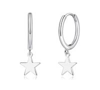 Deyanse Silver Hoop Earrings for Women, 925 Sterling Silver Dangle Huggie Earrings, Heart Cross Star Pendant Drop Hoop Earrings, Sleeper Dangle Creole Earrings, Hypoallergenic Jewellery Gift for Girls
