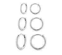 Deyanse Silver Hoops Earrings for Women, 925 Sterling Hoop Set, Small Sleeper Huggie Hinged Earrings, Hypoallergenic Unisex Set in 10, 12, 14mm (LCTZ016a)