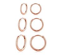Deyanse Silver Hoops Earrings for Women, 925 Sterling Silver Rose Gold Hoop Earrings Set, Silver Small Sleeper Huggie Hinged Hoop Earrings, Hypoallergenic Unisex Hoop Earrings Set in 10, 12, 14mm