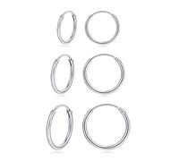 Deyanse Silver Hoops Earrings for Women & Men, 3 Pairs 925 Sterling Silver Unisex Hoop Earrings Set, Allergy Free Small Sleeper Cartilage Nose Lip Rings for Boys Girls, Size: 10, 12, 14mm