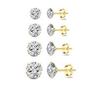 Deyanse Silver Stud Earrings for Women, 4 Pairs 925 Sterling Silver Stud Earrings Set, Gold Unisex Small Sleeper Cartilage Cubic Zircon for Multiple Piercings, Studs Size: 3, 4, 5, 6mm