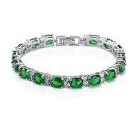 Deyanse Tennis Bracelet for Women, 18K White Gold Plated Bangles with Green Oval & White Round 5A Cubic Zirconia, Hypoallergenic 7 Inch Birthstone Bracelet, Fashion Women's Bracelets with Gift Box
