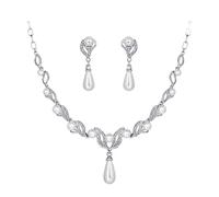 Deyanse Wedding Jewellery Sets for Brides, Pearl Jewellery Sets for Women Bridal Necklace and Earring Sets, Elegant White Rhinestone Bridal Jewellery Set, Platinum Bridesmaid Gifts for Wedding Day