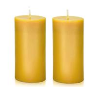 DEYBBY 2x4 inch Natural Beeswax Pillar Candle Set of 2, Smokeless Dripless Pure Organic Beeswax Candle with Natural Scent for Home Decor Blackout Housewarming Party Event, Long Burn, Yellow