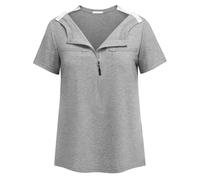Deyeek Chemo Shirts for Port Access Women 2 Side Snap Shoulder Surgery Shirts Rotator Cuff Dialysis Recovery Shirts, Grey, M