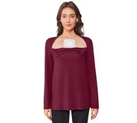 Dey hemo Shirts for Women with Dialysis Port Access 2 Side Zippers Long Sleeve Shoulder Post Surgery Shirt, Red, M