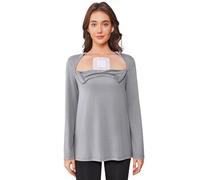 Deyeek Chemo Shirts for Women with Dialysis Port Access 2 Side Zippers Long Sleeve Shoulder Post Surgery Shirt, Light Gray, M