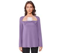 Deyeek Chemo Shirts for Women with Dialysis Port Access 2 Side Zippers Long Sleeve Shoulder Post Surgery Shirt, Lilac, XL