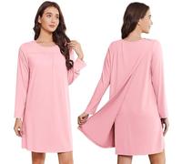 Deyeek Hospital Gowns for Women Tear Away Snap Long Sleeve Open Back Dress Nursing Gowns Post Shoulder Surgery Dress, Pink, L