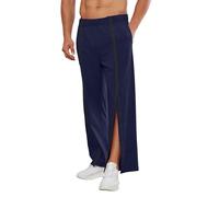 Deyeek Mens Tear Away Full Zipper Legs Open Bottom Sweatpants Post Surgery, Navy Blue, Medium