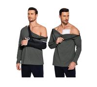 Deyeek Micro Fleece Post Shoulder Surgery Recovery Shirts For Men Chemo Port Access Shirt Snap Full Tear Away Long Sleeve, Dark Gray, M