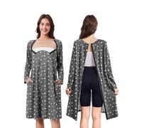 Deyeek Open Back Hospital Gowns for Women Post Shoulder Surgery Tear Away Snap Chemo Port Adaptive Clothing with Pockets, Gray Print, 3XL