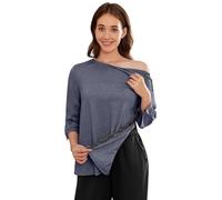 Deyeek Post Shoulder Surgery Shirts for Women Tear Away 3/4 Tops After Rotator Cuff Shirts Chemo Port Adaptive Clothing, Blue Purple, XL