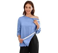Deyeek Post Shoulder Surgery Shirts for Women Tear Away 3/4 Tops After Rotator Cuff Shirts Chemo Port Adaptive Clothing, Blue, XXL
