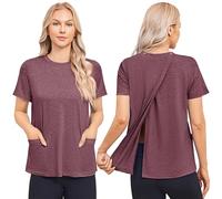 Deyeek Post Surgery Shirts for Women Tear Away Snap Open Back Top Hospital Shirts Short Sleeve Adaptive Clothing with Pockets