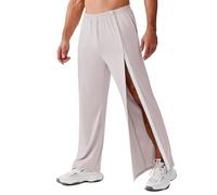 Deyeek Tear Away Pants for Men Open Bottom Side Snap On Sweatpants Baggy Post Knee Hip Leg Surgery Recovery Pant with Pockets, Light Gray, Medium