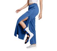 Deyeek Tear Away Pants for Women Side Full Open Casual Sweatpants Adaptive Post Knee Hip Surgery Recovery Pants with Pockets, Sea Blue, M