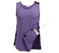 Deyeek Unisex Post Shoulder Surgery Shirts Mastectomy Tank Tops with Drain Pockets Adaptive Clothes for Rotator Cuff Surgery, Purple, M
