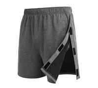 Deyeek Unisex Tear Away Shorts Snap On Athletic Cotton Shorts Post Knee Surgery Recovery Hip Replacement Pants with Pockets, Dark Grey, X-Large
