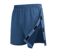 Deyeek Unisex Tear Away Shorts Snap On Athletic Cotton Shorts Post Knee Surgery Recovery Hip Replacement Pants with Pockets, Heather Blue, Large