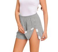 Deyeek Women Tear Off Side Slit Open Cotton Leg Partition Post Surgery Recovery Shorts, lightgrey, L/XL