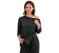 Deyeek Women's Post Shoulder Surgery Shirts Tear Away 3/4 Tops After Rotator Cuff Snap Shirts Chemo Port Adaptive Clothing, Black, M